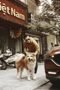 Hình ảnh ca sĩ Lam Trường bên chú chó Akita lông dài Songoku nổi tiếng