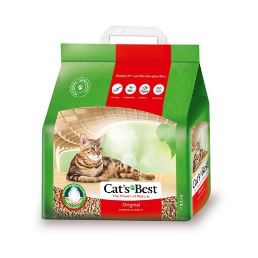 Cat’s Best Original vón cục, thấm hút chất lỏng gấp 7 lần thể tích cát, khóa chặt mùi hôi và vi khuẩn trong một thời gian dài nhờ hệ thống mao dẫn của sợi cây, giải pháp tiết kiệm và an toàn cho cả người, mèo và môi trường.